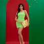 Neon Green Ruched Mesh Mini Dress