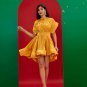Yellow Cape-effect Belted Mini Dress