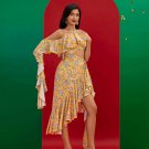 Asymmetric Cutout Ruffle Floral Dress