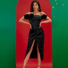 Off Shoulder Black 3D Floral Dress