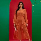 Round Neck Elegant Ruffle Long Dress