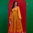 V-neck Pleated Maxi Dress