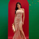 Strapless Feather Sequin Long Dress