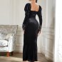 Square Collar Long Sleeve Fishtail Maxi Bodycon Dress