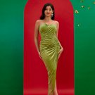 Olive Green Velvet Bustier Long Dress