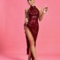 Sequin Feather Trim Backless Dress