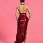 Sequin Feather Trim Backless Dress