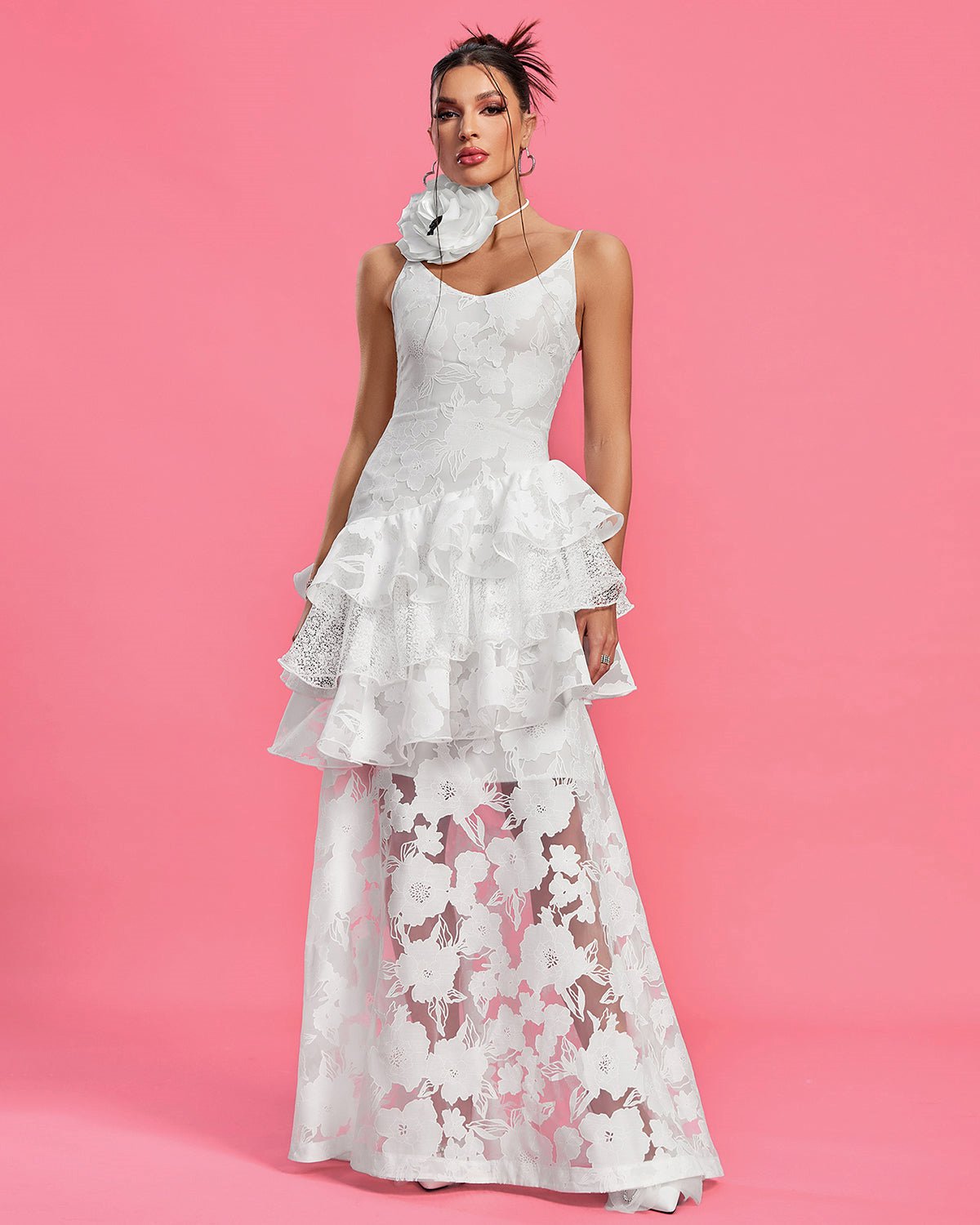 Strappy Tiered Lace Vintage Maxi Dress