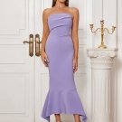 Strapless Sleeveless Slit Maxi Bodycon Dress