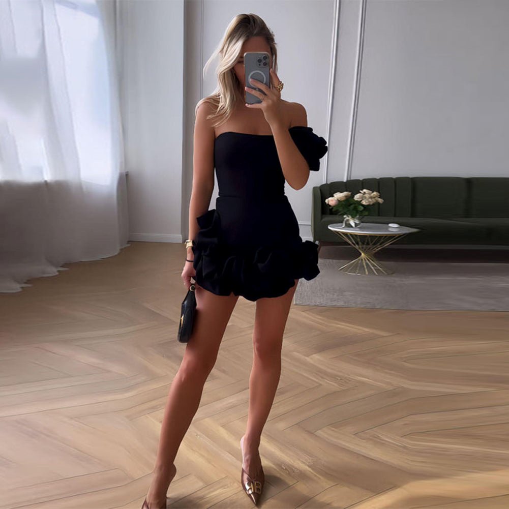 One Shoulder Distinctive Mini Dress