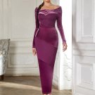 Off Shoulder Long Sleeve Plain Maxi Bodycon Dress