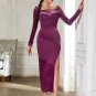 Off Shoulder Long Sleeve Plain Maxi Bodycon Dress