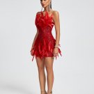 Open Back Feather Sequined Mini Dress