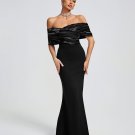 Off Shoulder Crepe Ruffle Maxi Dress