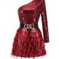 One Shoulder Sequin and Feather Cocktail Dress