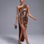 One Shoulder Gold Sequins Gown
