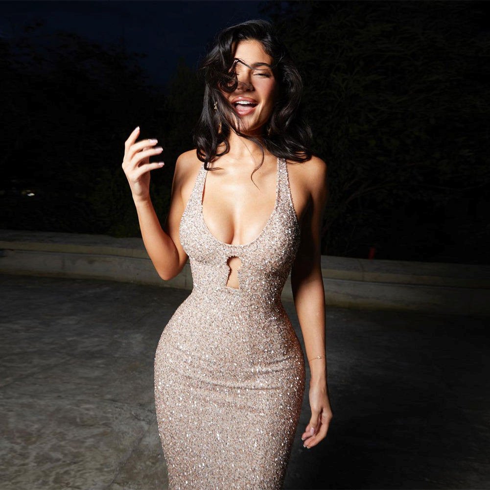 Strappy Sleeveless Sequins Maxi Dress