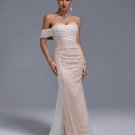 Off Shoulder Pearl Beaded Gauze Maxi Dress