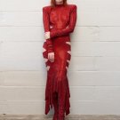 Semi-High Collar Long Sleeve Cut Out Maxi Dress