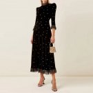 High Neck Long Sleeve Plain Midi Dress