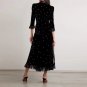 High Neck Long Sleeve Plain Midi Dress