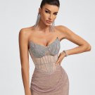Strapless Mesh Crystals Corset Mini Dress
