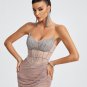 Strapless Mesh Crystals Corset Mini Dress