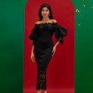 Puff Sleeve Hollow Out Lace Dress