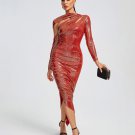 Asymmetric Sequins Ruched Long Dress