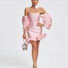 Off Shoulder Satin Puff Mini Dress
