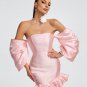 Off Shoulder Satin Puff Mini Dress