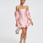 Off Shoulder Satin Puff Mini Dress