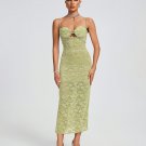 Lace Floral Crystal Chain Bustier Midi Dress