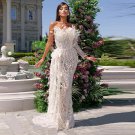 One Shoulder Long Sleeve Pearl Maxi Bodycon Dress
