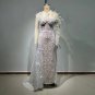 One Shoulder Long Sleeve Pearl Maxi Bodycon Dress