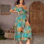 Vacation Beach Ruffle Print Maxi Dress