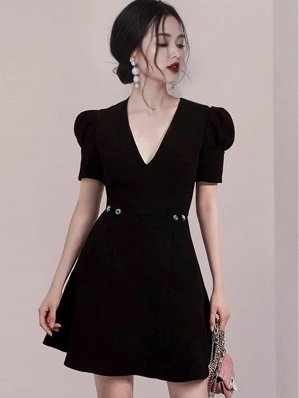 V Neck Short Sleeve Simple Mini Bodycon Dress