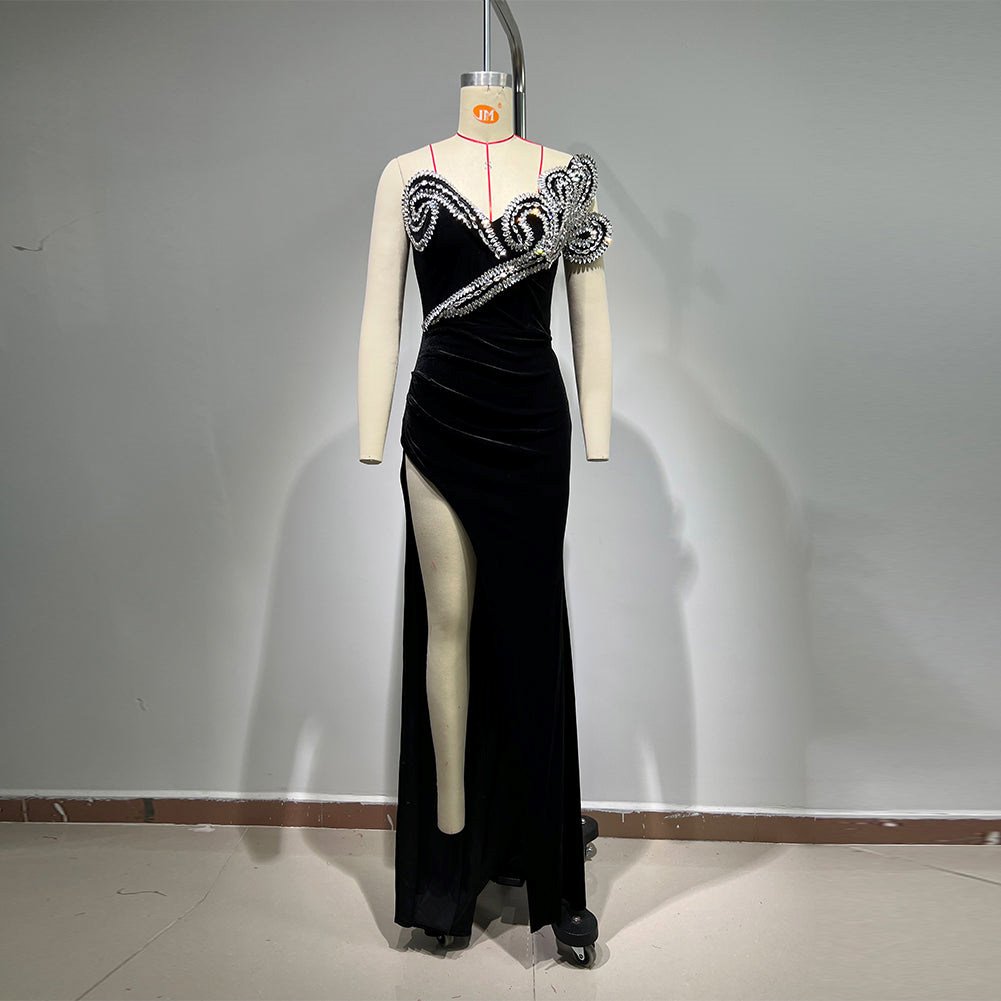 Strapless Sleeveless Rhinestone Maxi Bodycon Dress
