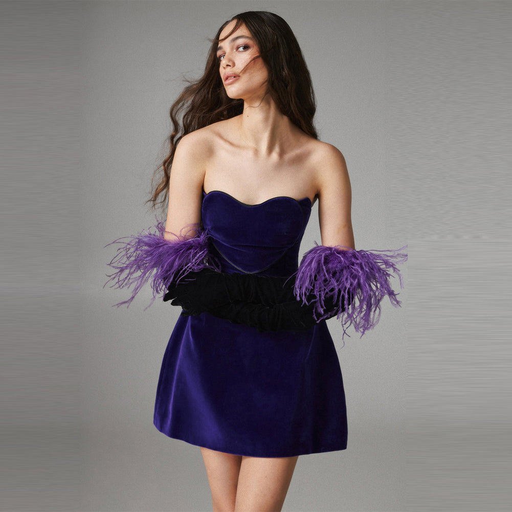 Strapless Sleeveless Pure Color Mini Dress