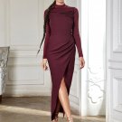 High Neck Long Sleeve Splicing Maxi Bodycon Dress