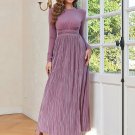 Round Neck Long Sleeve Ruched Maxi Bodycon Dress