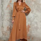 V Neck Long Sleeve Irregular Maxi Bodycon Dress