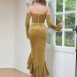 Off Shoulder Long Sleeve Frill Maxi Bodycon Dress