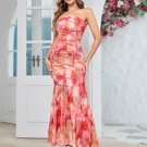 Strapless Sleeveless Floral Maxi Bodycon Dress