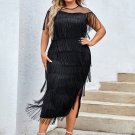 Round Neck Sleeveless Tassels Midi Bodycon Dress
