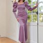 Square Collar Long Sleeve Plicated Maxi Bodycon Dress