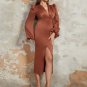 V Neck Long Sleeve Sheathy Midi Bodycon Dress