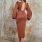 V Neck Long Sleeve Sheathy Midi Bodycon Dress