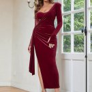 Long Sleeve Wrinkled Midi Bodycon Dress