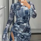 High Neck High Slit Mini Bodycon Dress